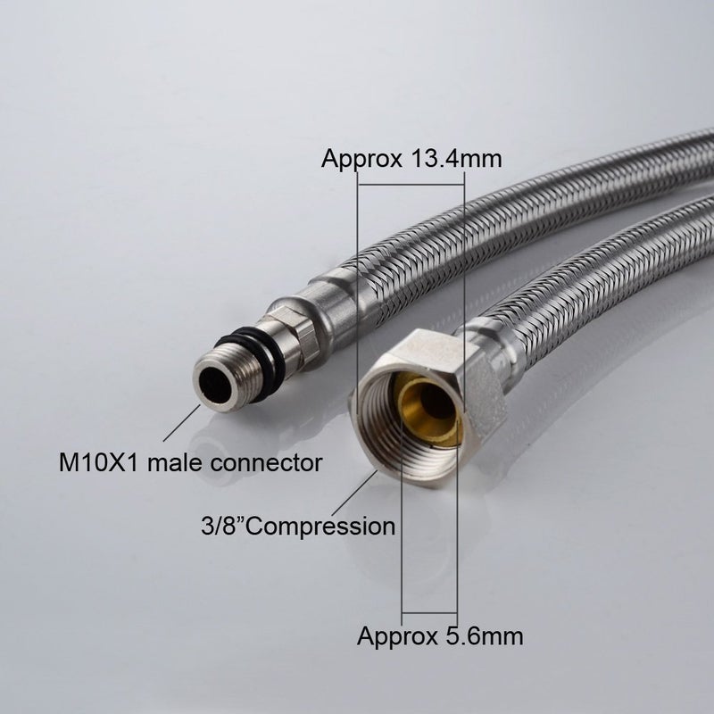 GGStudy 24-Inch Faucet Connector Braided Stainless Steel Supply Hose 3/8-Inch Female Compression Thread x M10 Male Connector One Pair - Image 4